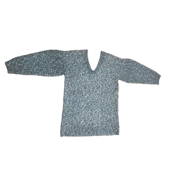 Current Air Los Angeles Chunky Knit V Neck Split Back Charcoal White Women Sz L - Picture 4 of 13